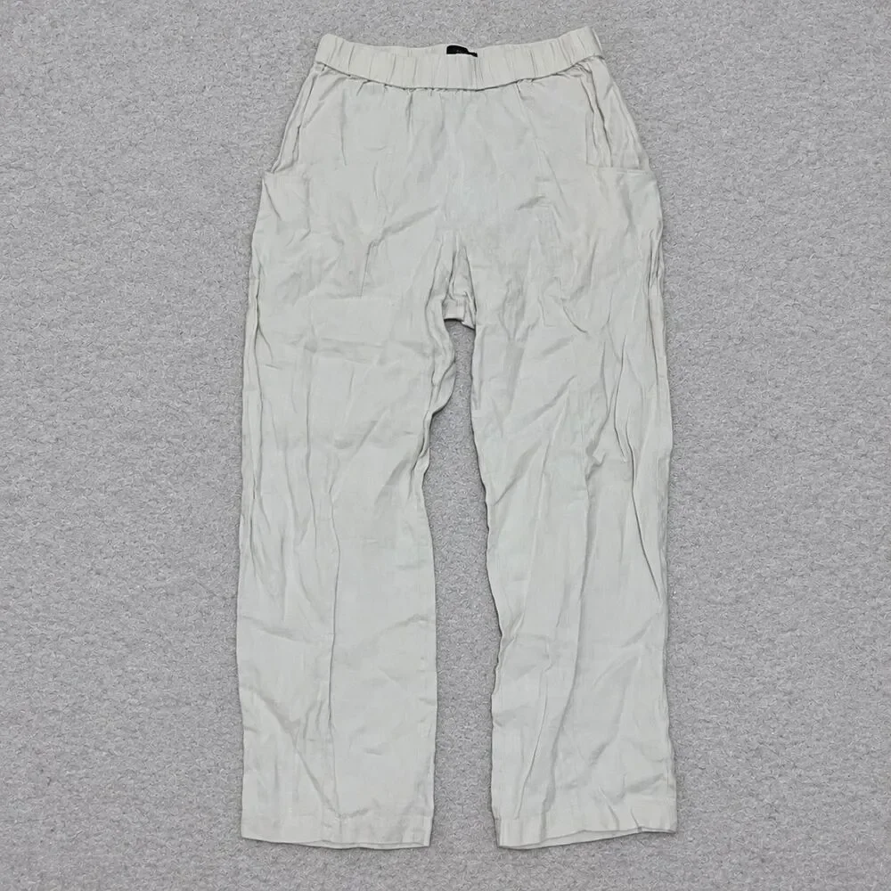 Quince Women’s S European Linen Tapered Ankle Pants Sand 100% Linen Pull On